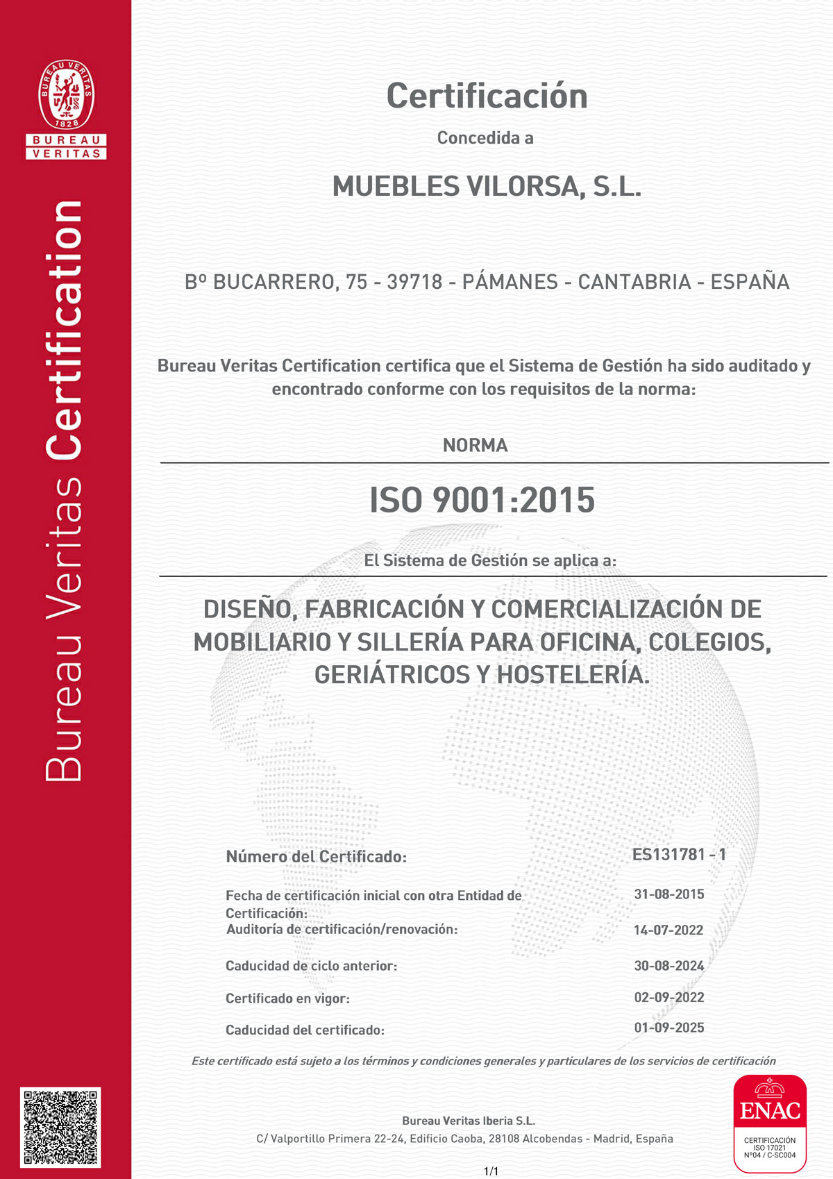 ISO9001 Muebles Vilorsa 2022